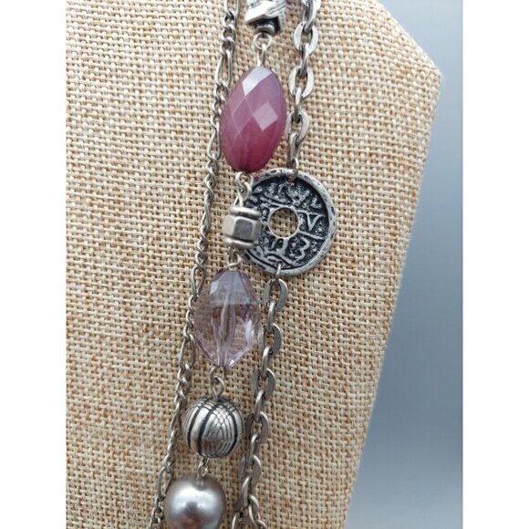 Premier Designs Silver Tone Purple Multi Strand Layered Chain Coin Necklace 32" - Picture 8 of 11